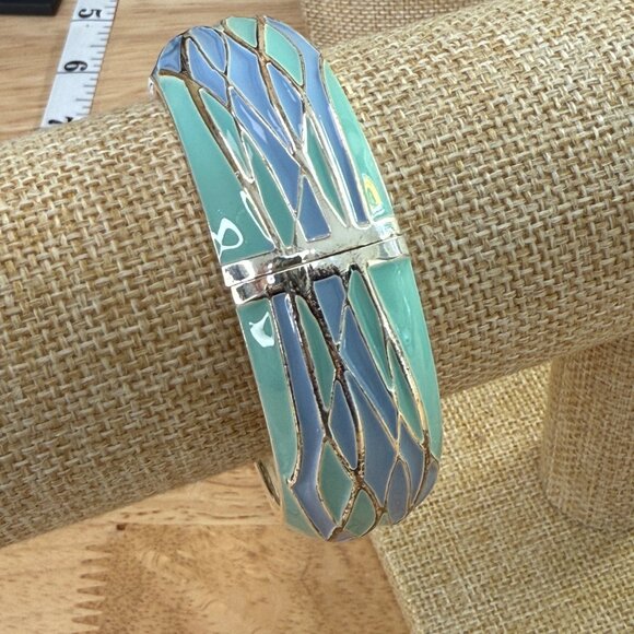 Tommy Bahama Womens Hinged Bangle Bracelet Green & Blue Enamel Silver-Tone 7.75" - Picture 5 of 14